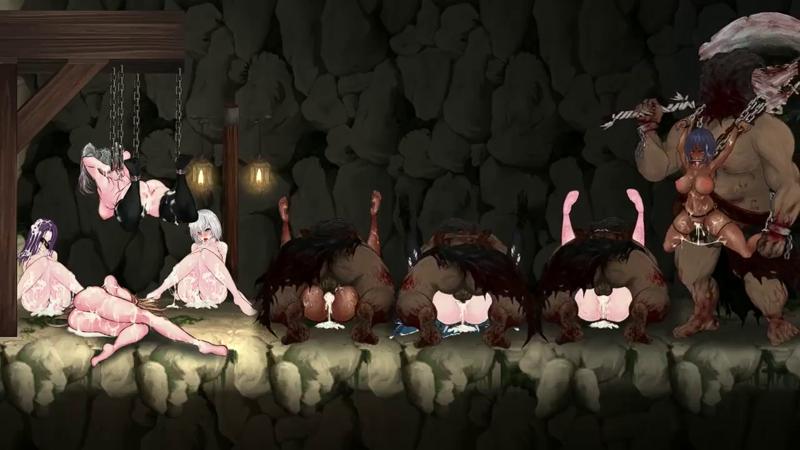 Scene from NightOfR - night-of-revenge-brunette-warrior-fails-to-rescue-pink-haired-girl-and-is-merged-with-captives